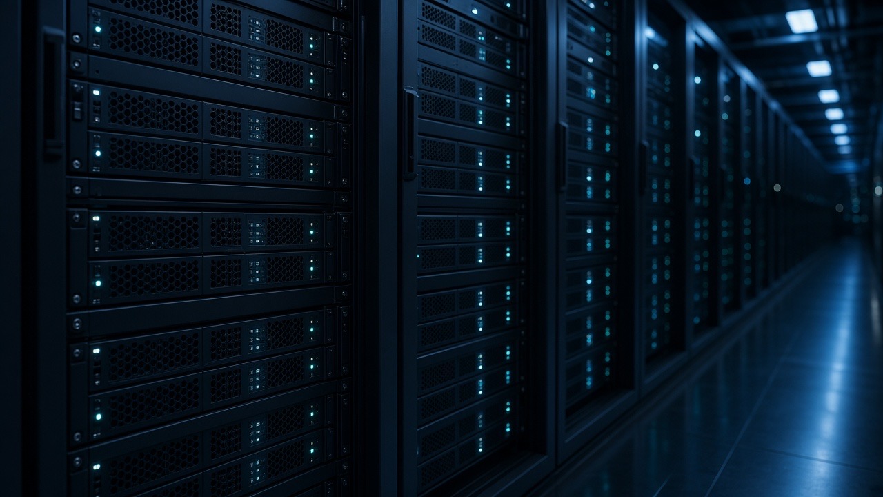 Rack of GPU servers in a data center